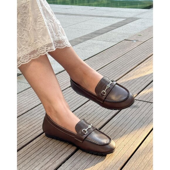 Women's Coffee.pu Faux Leather Arch Support Casual Slip on Comfort Penny Loafers - Picture 4 of 8